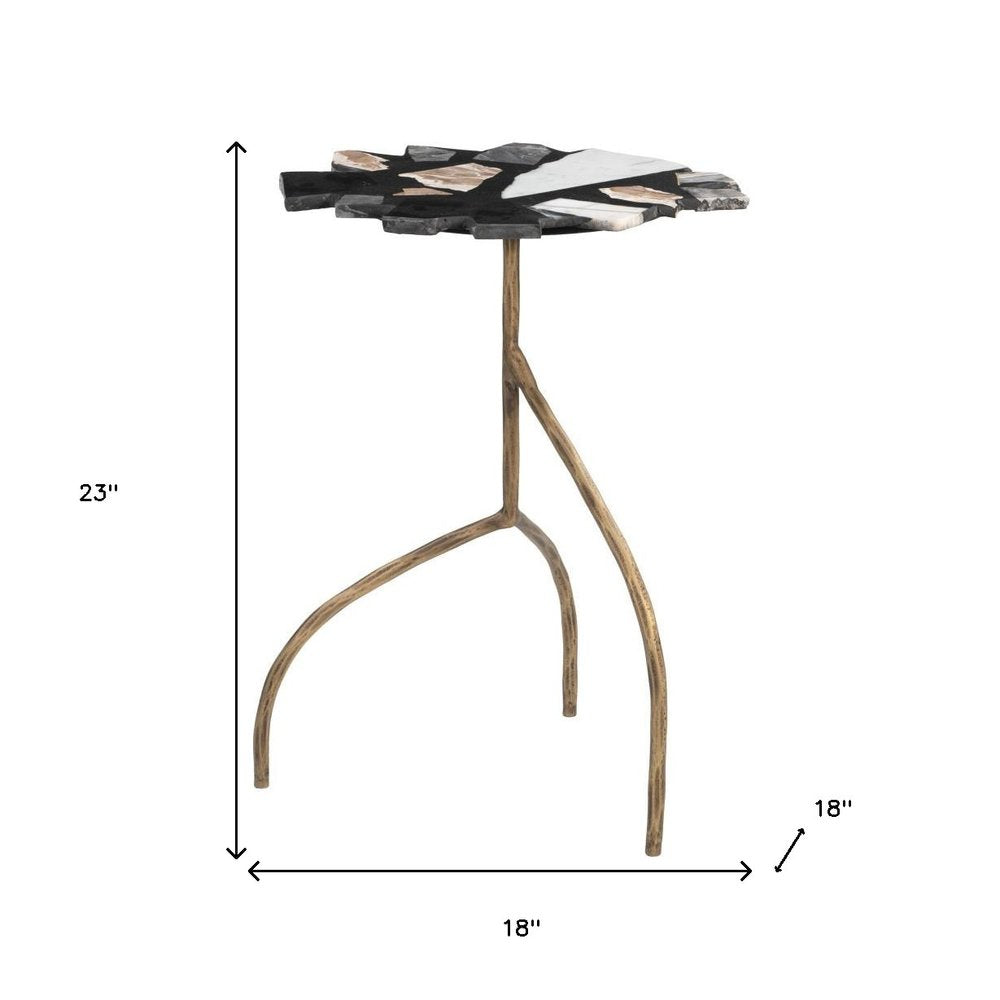 23" Black Brown White and Gold Terrazzo and Iron Free Form Pedestal End Table HomeRoots