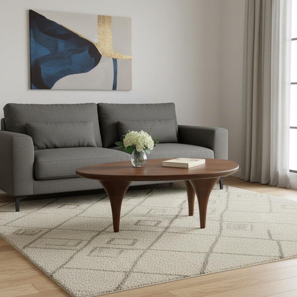 38" Brown Solid Wood and Wood Triangle Pedestal Coffee Table