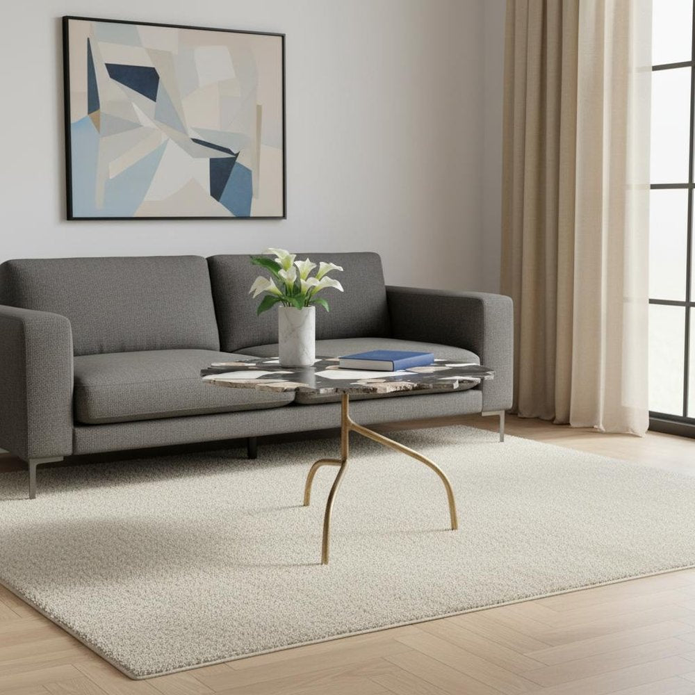 33" Black and Gold Terrazzo and Iron Free Form Pedestal Coffee Table HomeRoots