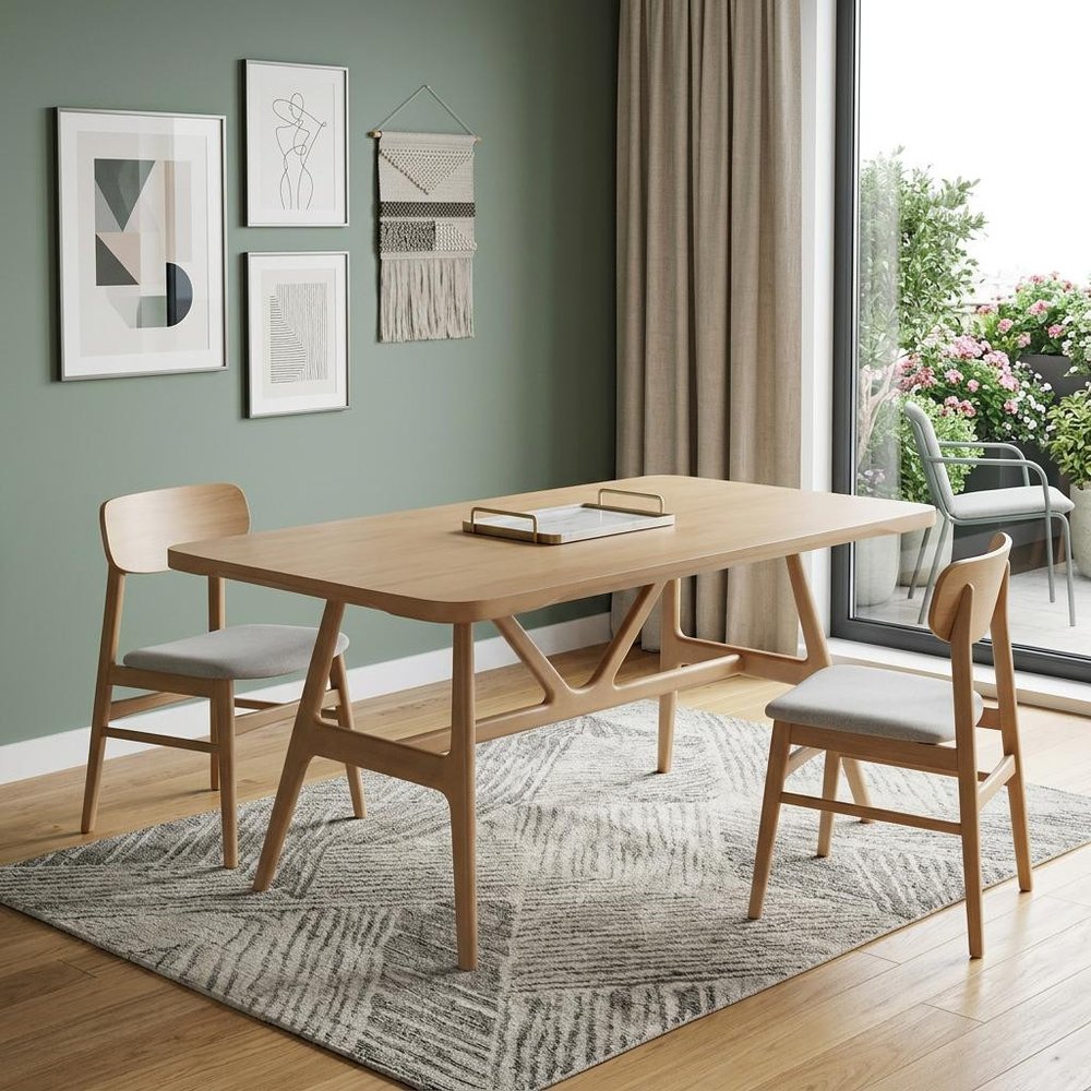 63" Natural Solid Wood Trestle Base Dining Table HomeRoots