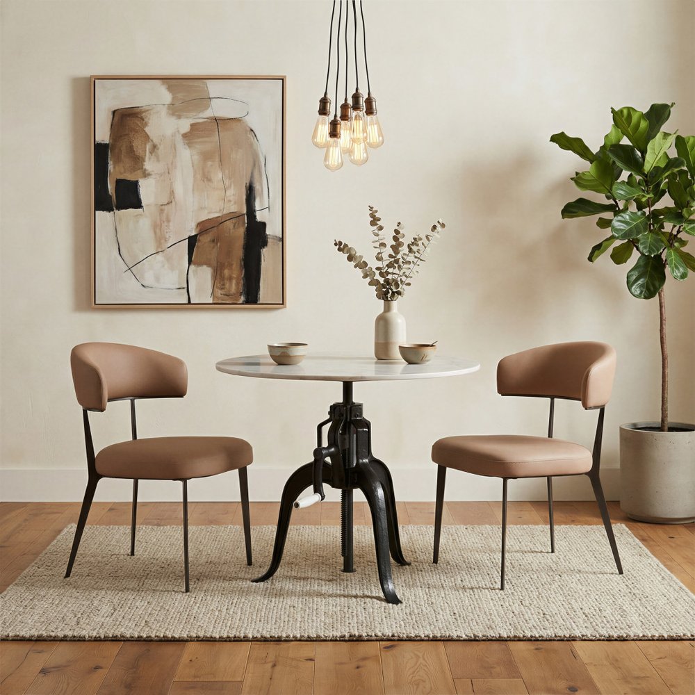 34" White and Black Marble and Iron Adjustable Height Round Bar Table HomeRoots