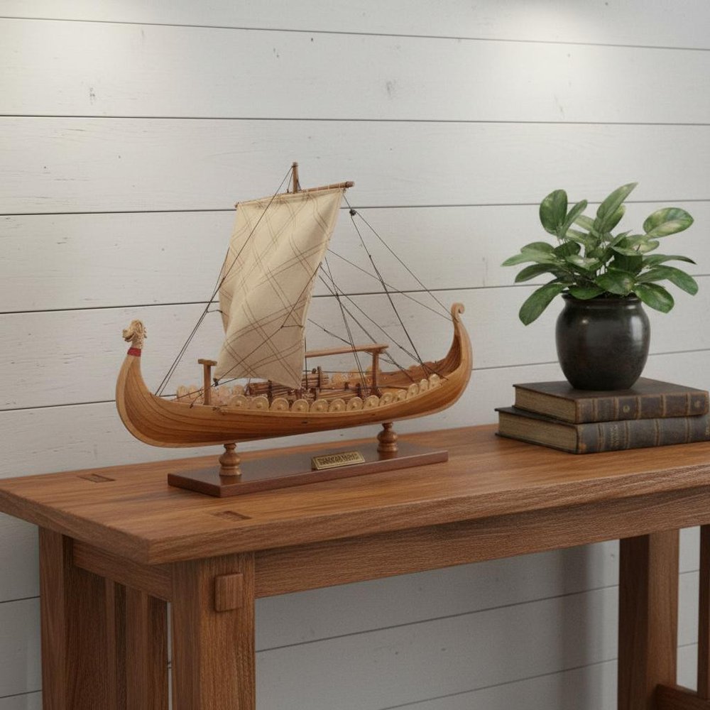 13" Unfinished Wood Hand Painted Model Boat HomeRoots