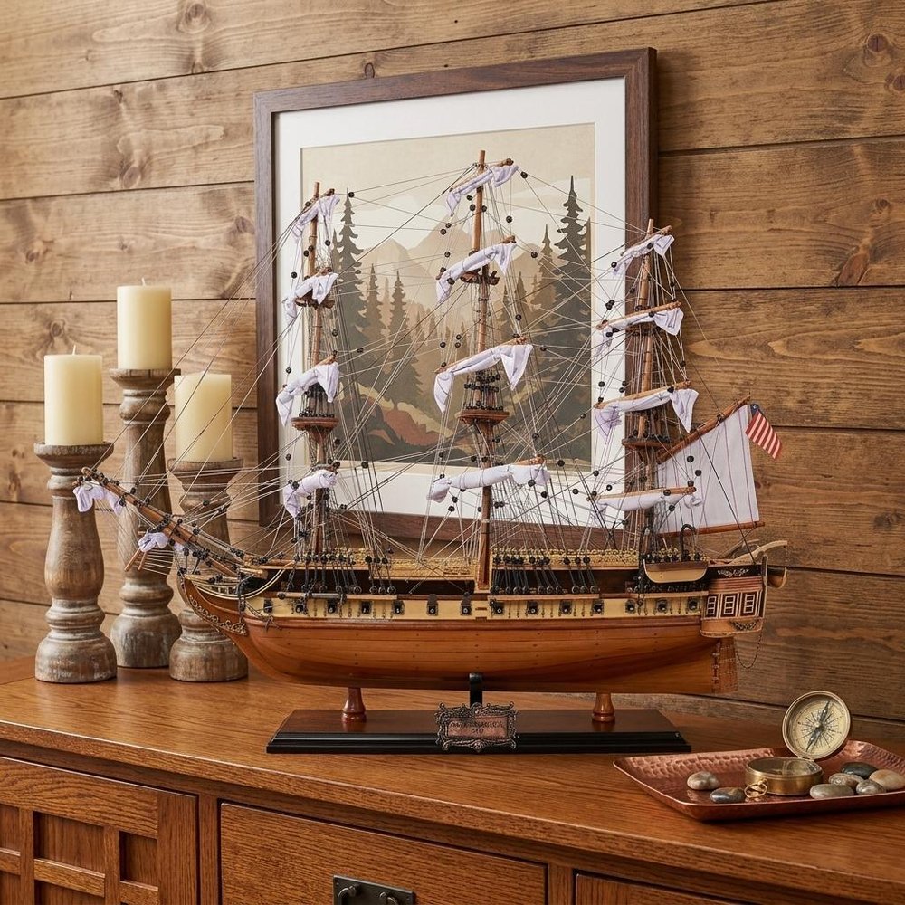 25" Unfinished Wood Hand Painted Model Boat