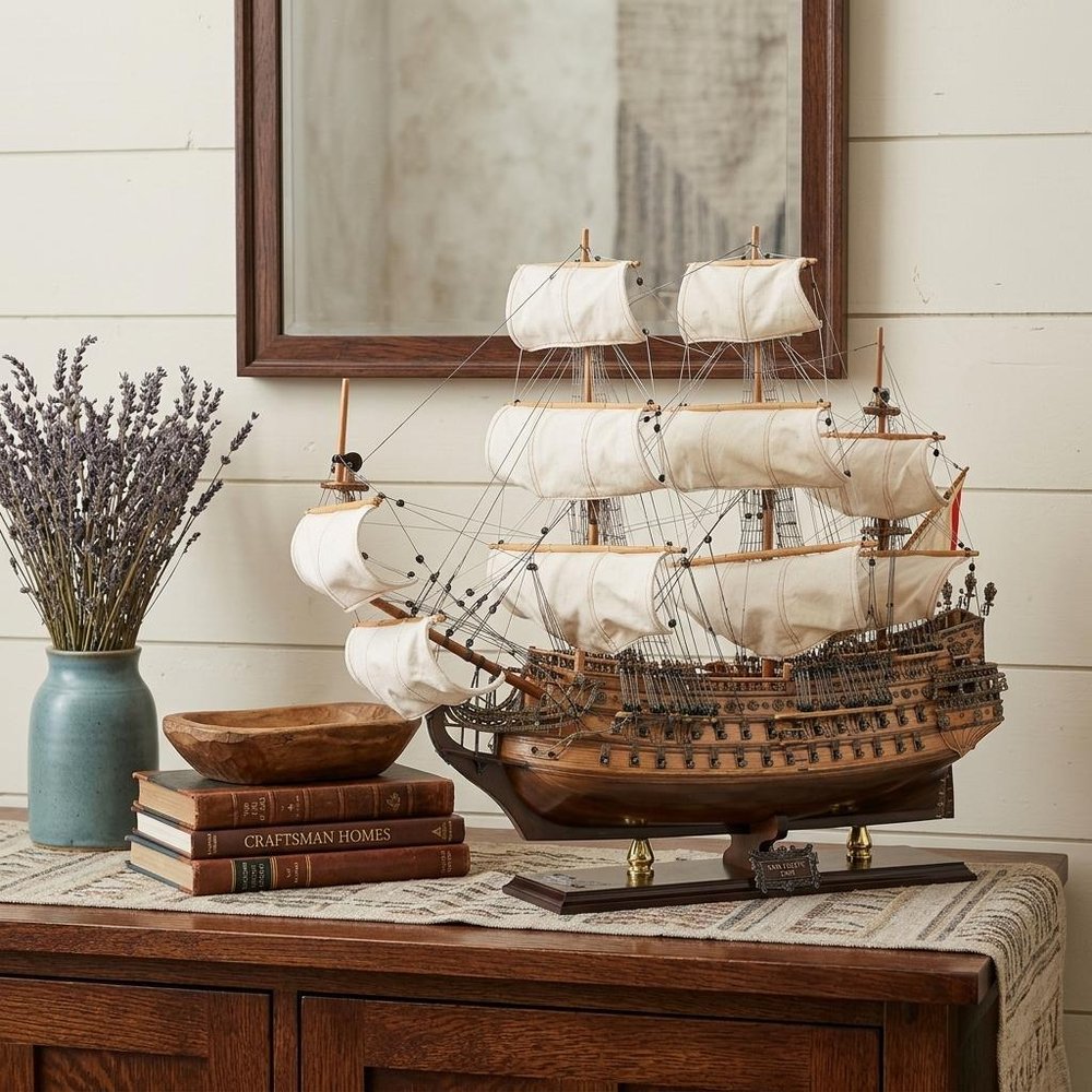 26" Unfinished Wood Hand Painted Model Boat HomeRoots