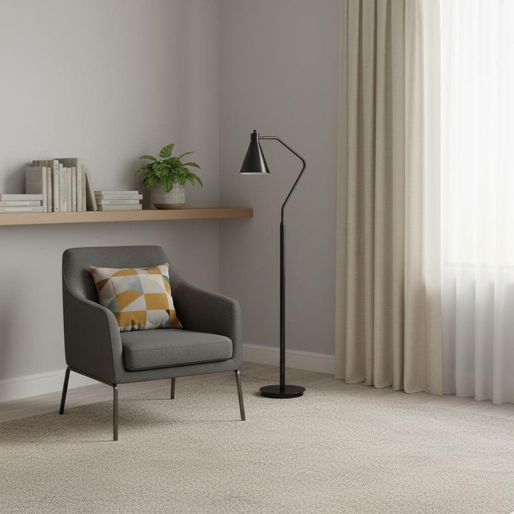 63" Gray Metal Reading Floor Lamp With Gray Metal Cone Shade HomeRoots