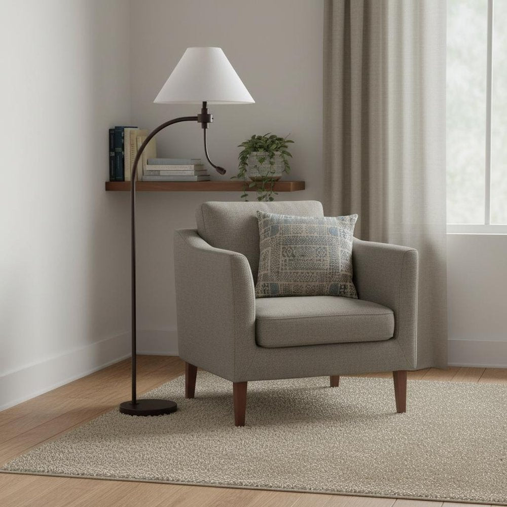 68" Rust Metal Reading Floor Lamp With Gray Fabric Empire Shade HomeRoots