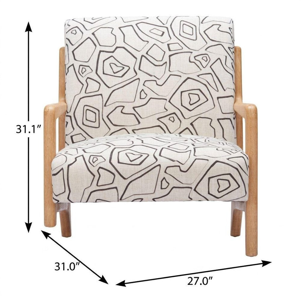 27" Beige and Natural Upholstered Geometric Arm Chair HomeRoots