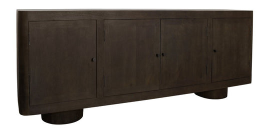 80" Dark Brown Distressed Solid Wood Sideboard With Four Doors