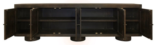 108" Dark Brown Distressed Solid Wood Sideboard With Six Doors