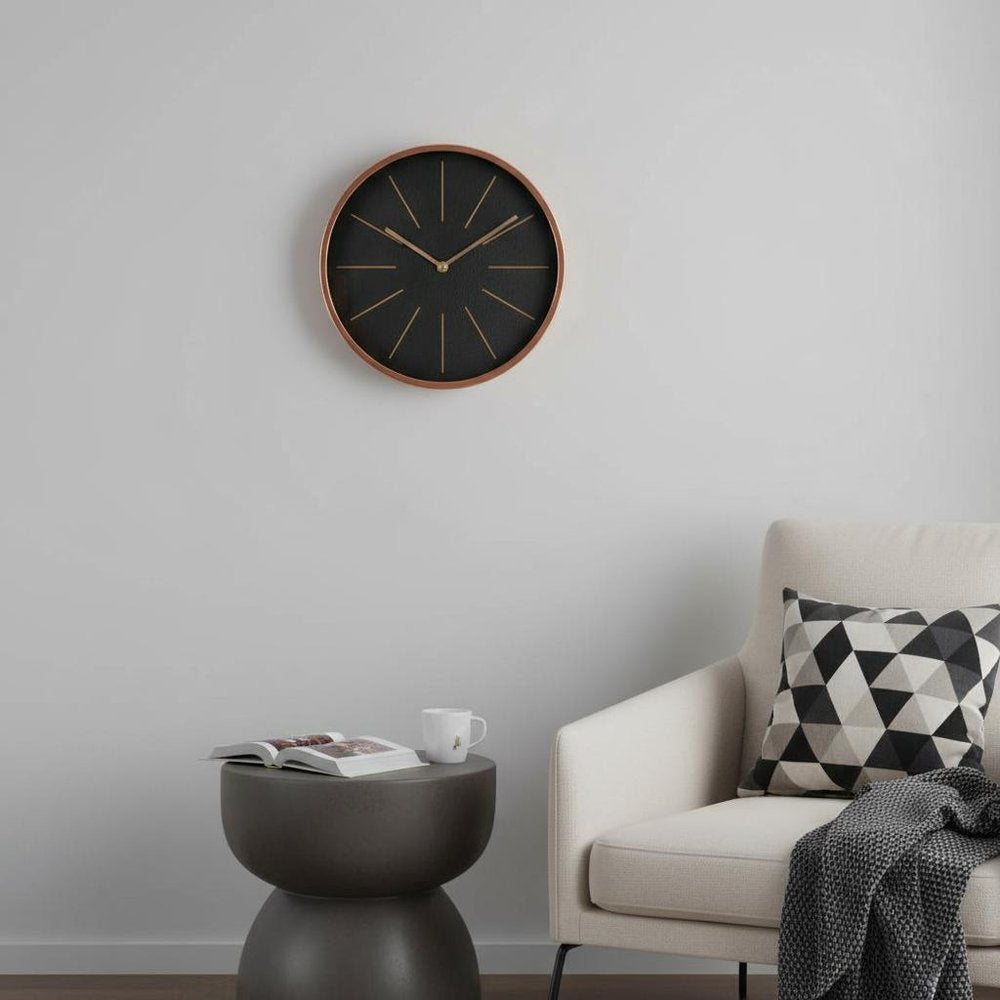 12" Black And Rose Gold Heavy Duty Plastic Silent Analog Round Wall Clock HomeRoots