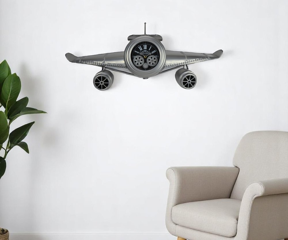 34" Black And Silver Silent Analog Exposed Gear Novelty Wall Clock HomeRoots