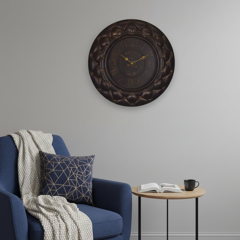 20" Brown And Gold Heavy Duty Plastic Silent Analog Round Wall Clock HomeRoots