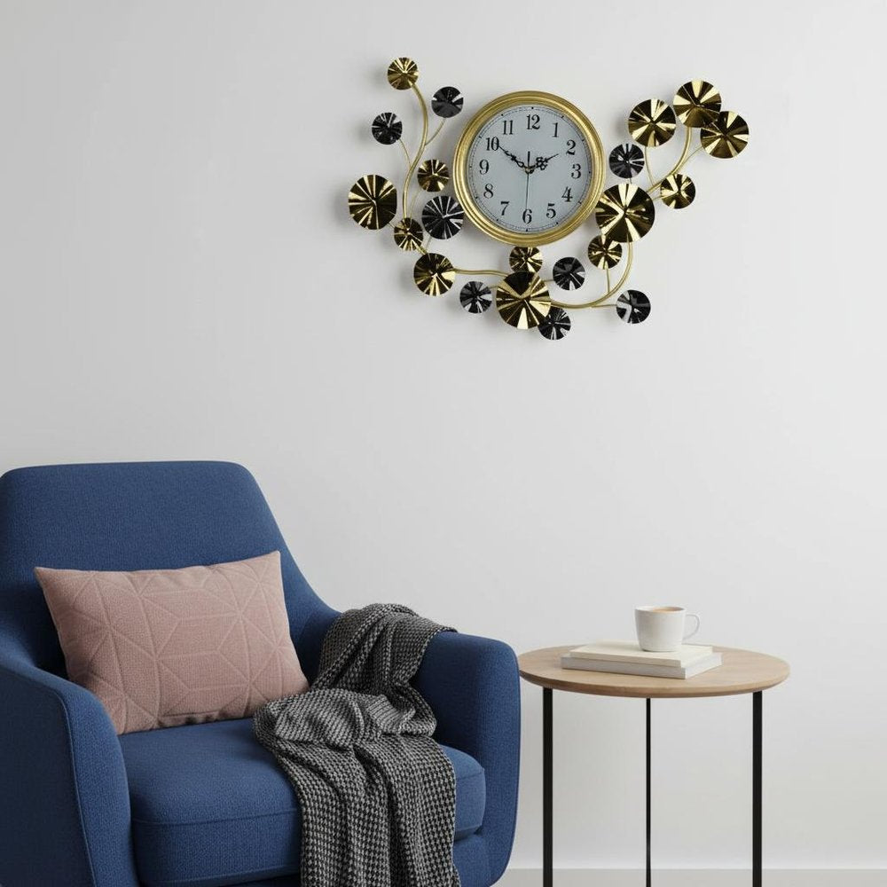 27" Gold Silver And White Iron Silent Analog Floral Novelty Wall Clock