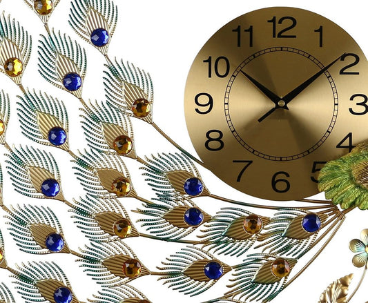 31" Gold Blue And Green Silent Analog Peacock Novelty Wall Clock HomeRoots