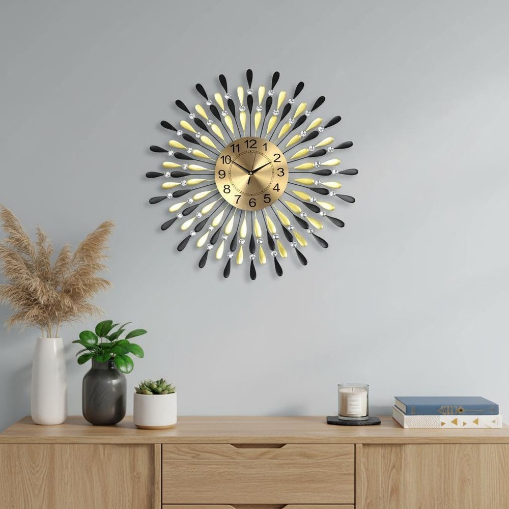 27" Gold And Black Silent Analog Starburst Wall Clock HomeRoots