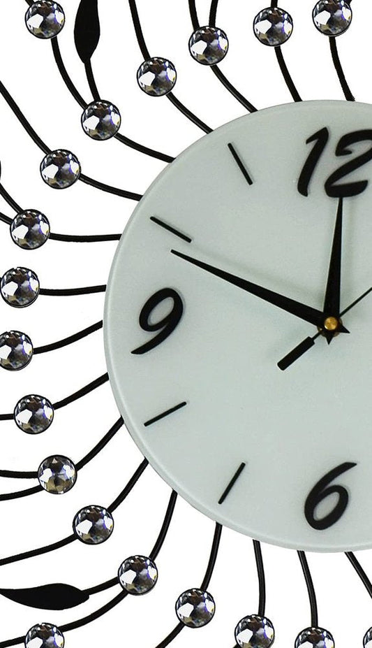 28" Silver Black And White Metal And Mirrored Glass Silent Analog Round Wall Clock HomeRoots