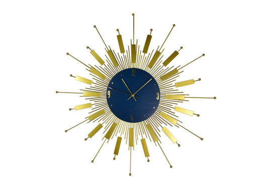 27" Gold And Blue Silent Analog Sunburst Wall Clock HomeRoots