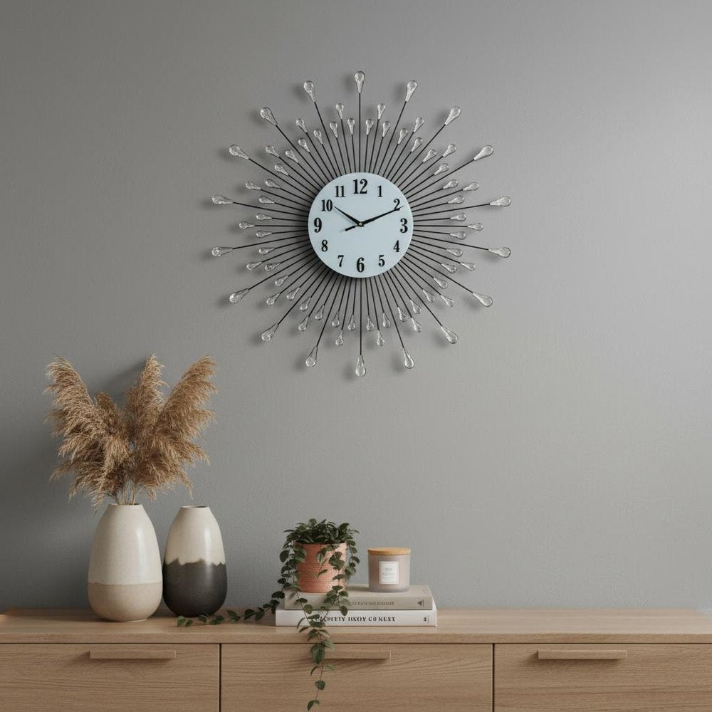 27" Silver And White Silent Analog Round Wall Clock