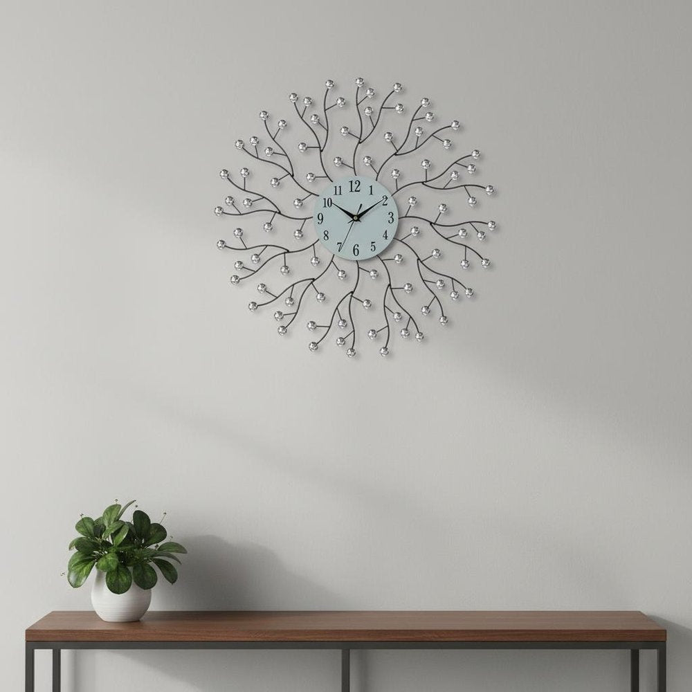 20" Black White And Clear Metal Silent Analog Round Wall Clock HomeRoots