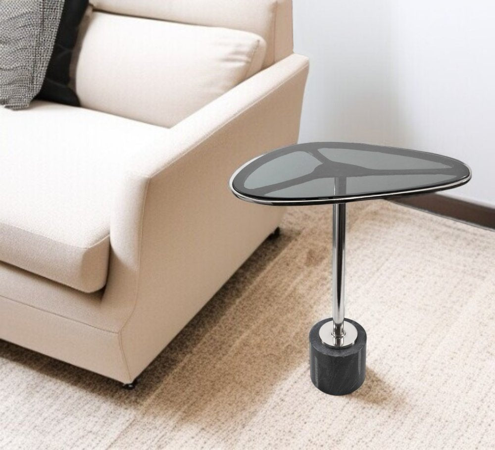 22" Smoky Black and Silver Aluminum Glass and Marble Pedestal End Table HomeRoots