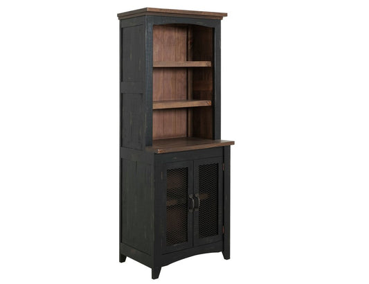 72" Brown and Black Distressed Wood Dining Hutch With Two Doors