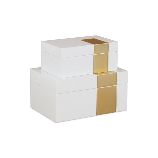 Set Of Two White And Gold Wood Jewelry Boxes