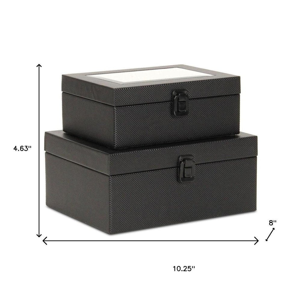Set Of Two Black Faux Leather And Mirrored Glass Jewelry Boxes HomeRoots