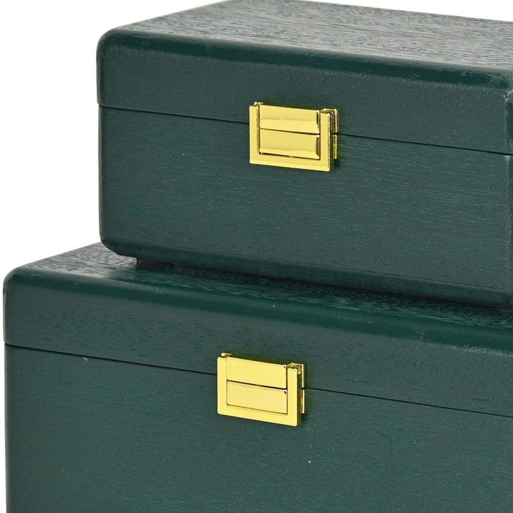 Set Of Two Green Solid Wood Jewelry Boxes HomeRoots