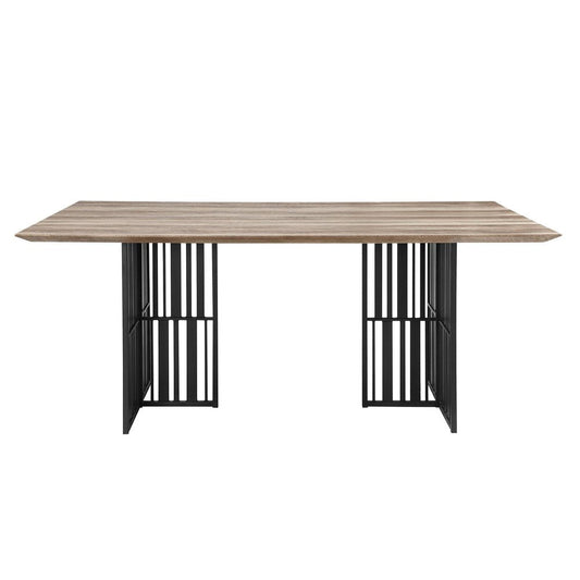 72" Oak And Black Wood And Iron Double Pedestal Base Dining Table