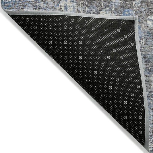 3' X 5' Blue And Gray Abstract Washable Indoor Outdoor Area Rug