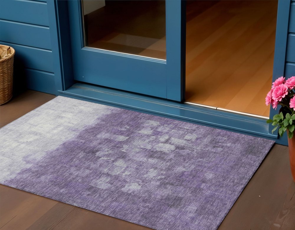 3' X 5' Purple And Silver Abstract Washable Indoor Outdoor Area Rug HomeRoots