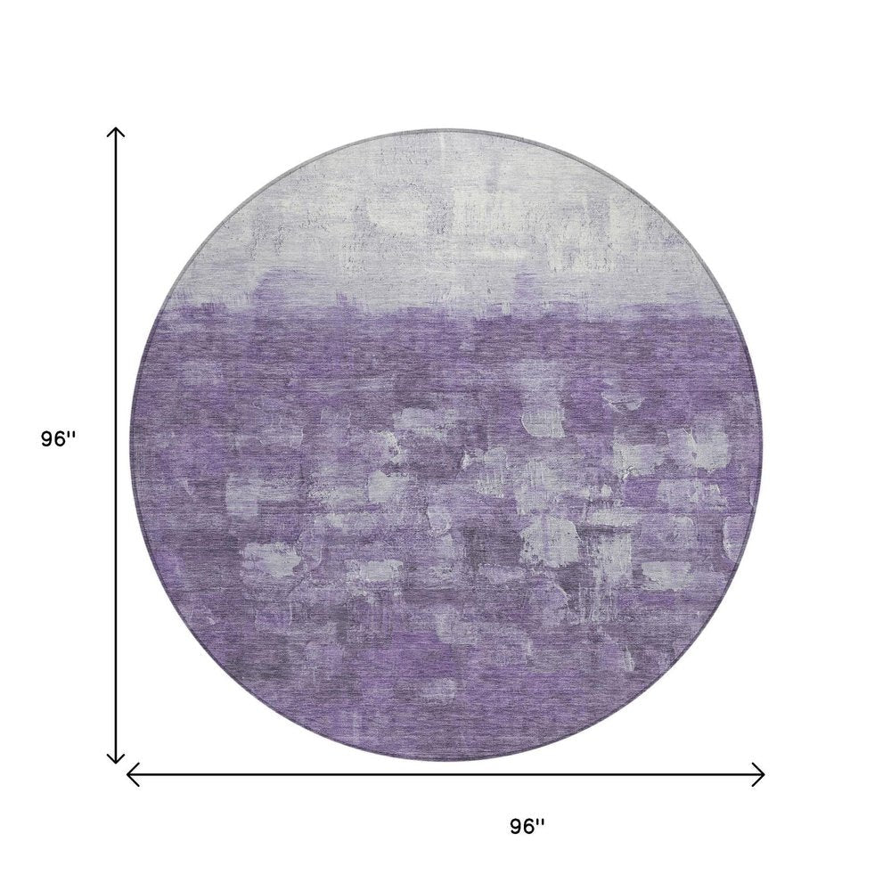 8' Purple And Silver Round Abstract Washable Indoor Outdoor Area Rug HomeRoots