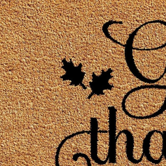 24" X 36" Natural And Brown Thanksgiving Give Thanks Outdoor Coir Door Mat