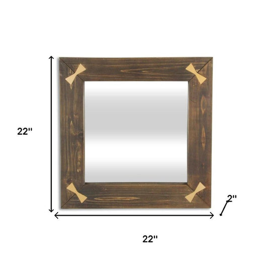 22" Brown Wood With Gold Bows Square Accent Mirror HomeRoots
