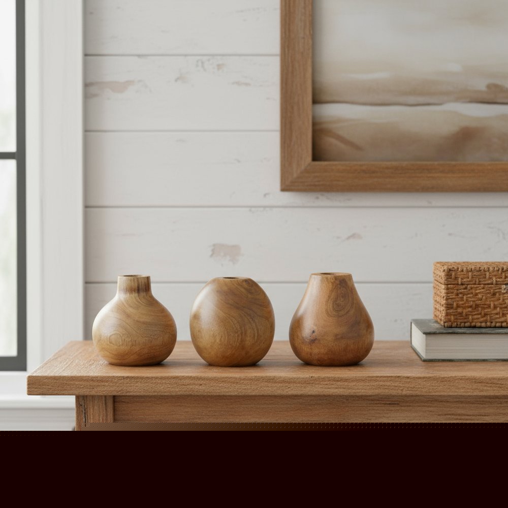 Set of Three Natural Wood Bud Table Vases HomeRoots