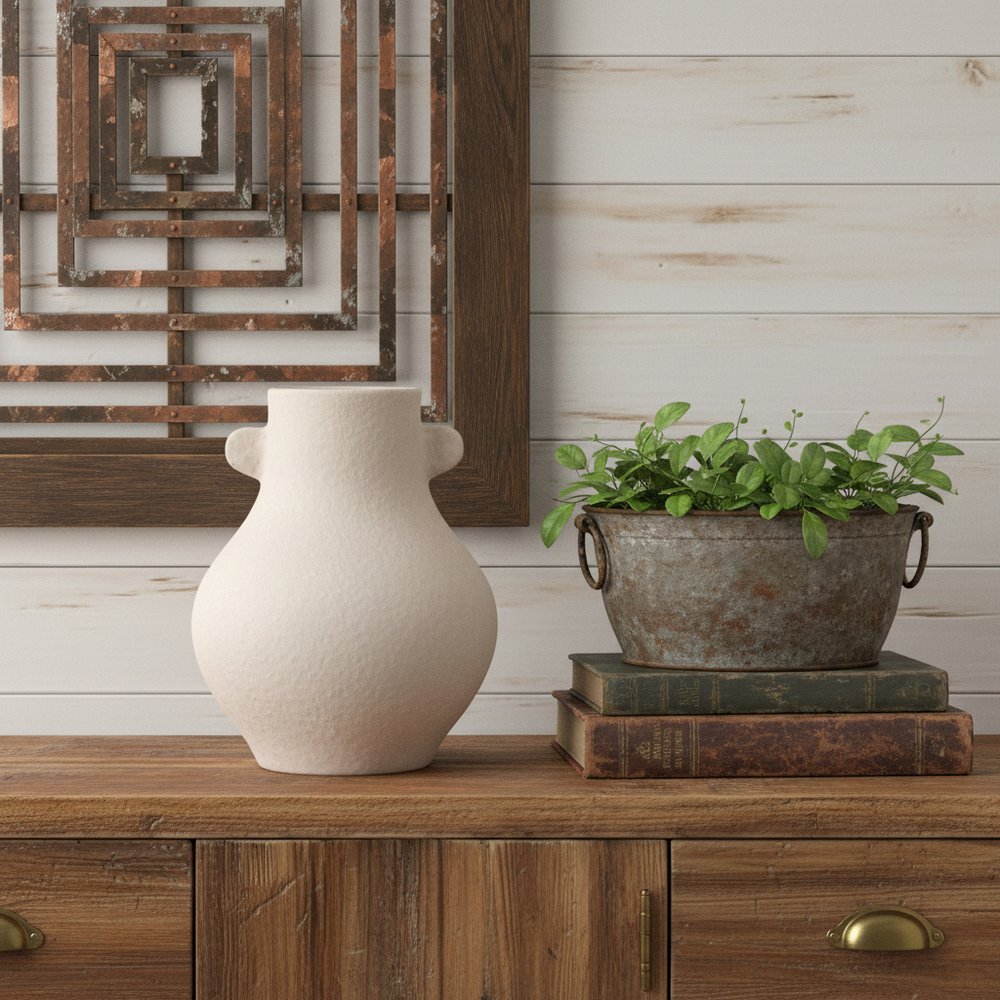 10" Beige Recycled Paper Round Urn HomeRoots