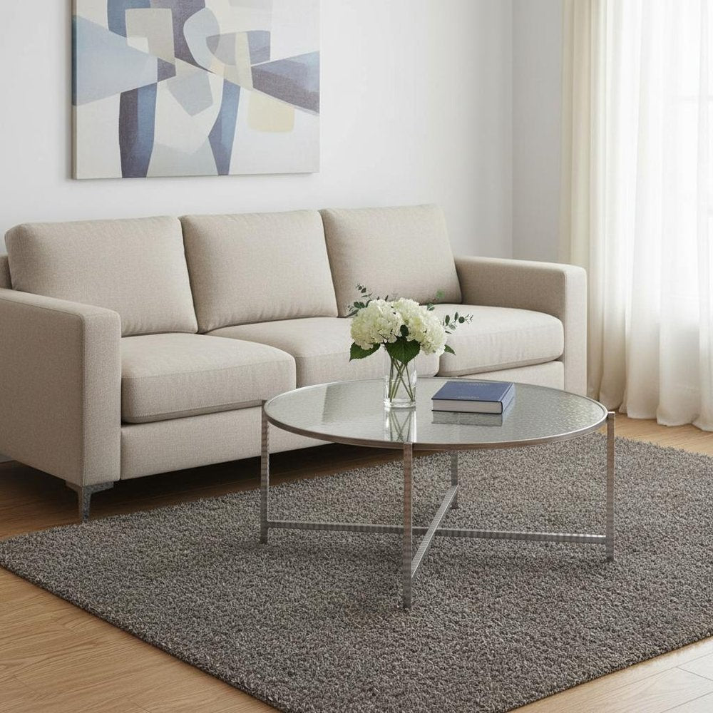 41" Silver Glass and Steel Round Coffee Table HomeRoots