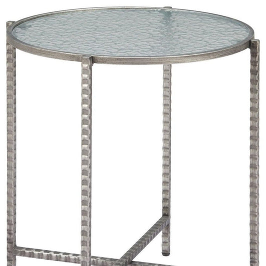 22" Clear and Silver Glass and Distressed Steel Round End Table HomeRoots