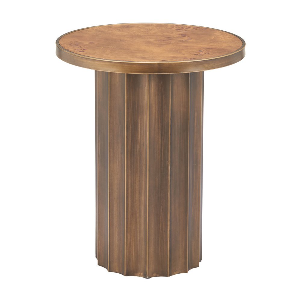 22" Brown Steel Round Pedestal End Table HomeRoots