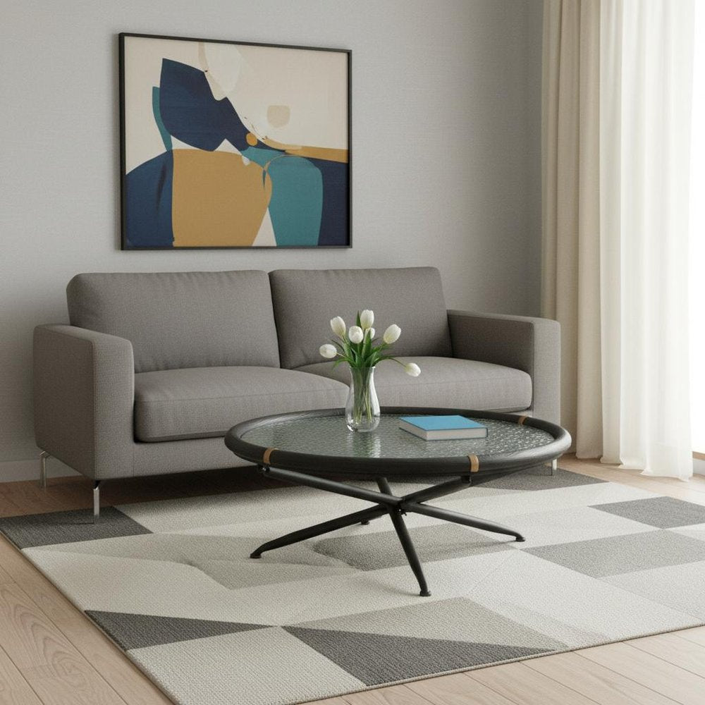 40" Black Glass and Solid Wood Round Sled Coffee Table HomeRoots