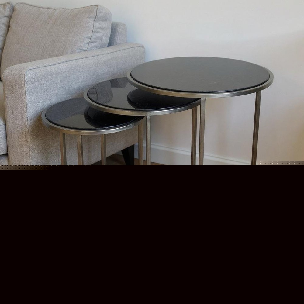 Set of Three Black and Gray Marble and Iron Round Frame Nested Tables HomeRoots