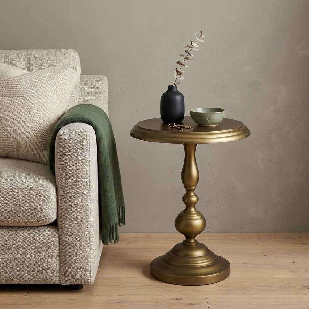 24" Brass Aluminum Round Pedestal End Table HomeRoots