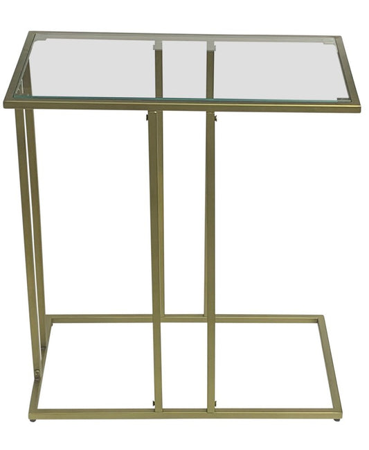 26" Clear and Antiqued Gold Glass and Iron Frame End Table HomeRoots