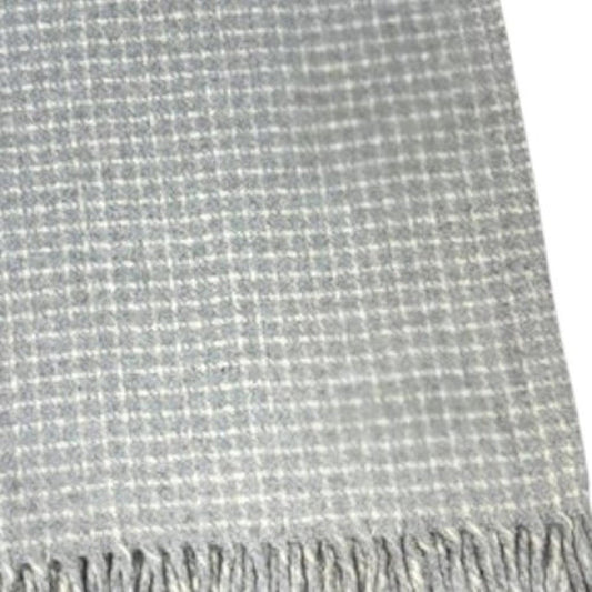 50" X 67" Light Gray And Cream Cotton Blend Woven Plaid Throw Blanket with Fringe HomeRoots