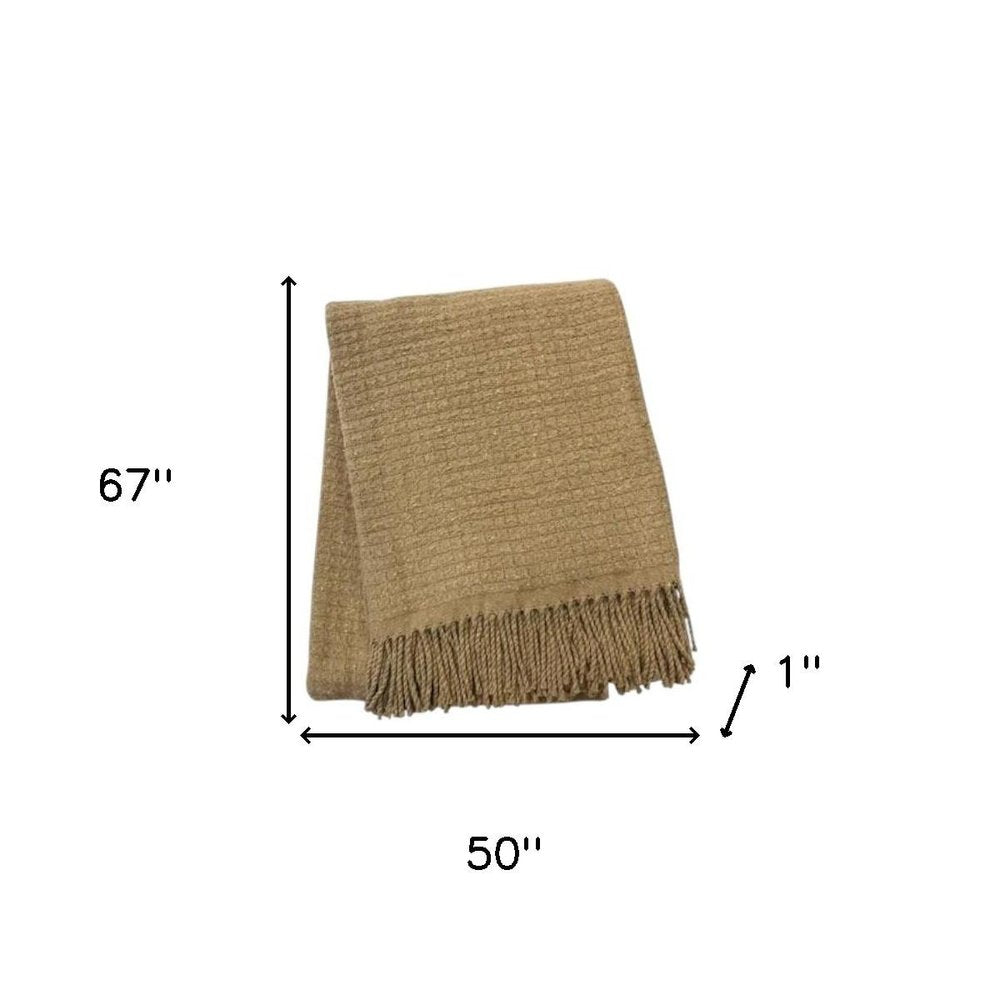 50" X 67" Stone Cotton Blend Woven Throw Blanket with Fringe HomeRoots