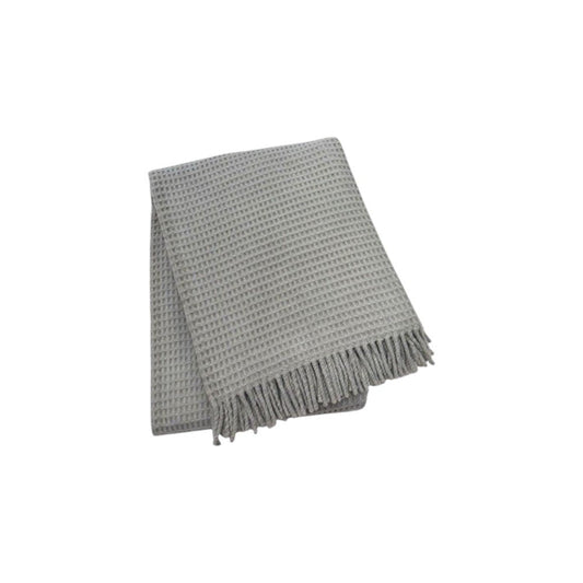 55" X 70" Light Gray Cotton Blend Waffle Weave Throw Blanket with Fringe HomeRoots
