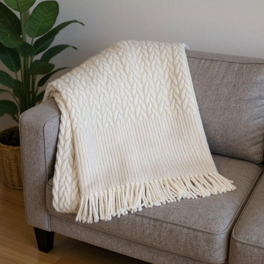 55" X 70" Linen Cotton Blend Woven Plush Throw Blanket with Fringe