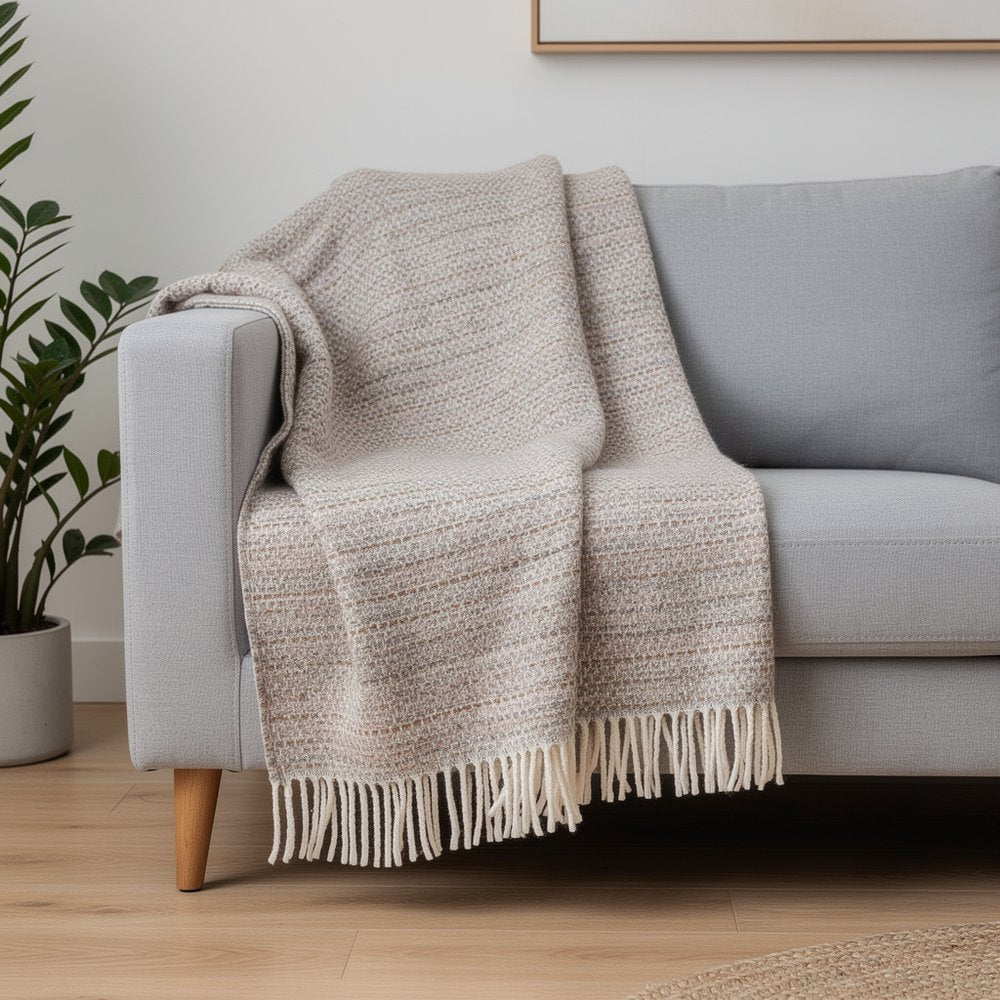 55" X 70" Chestnut Cotton Blend Woven Plush Throw Blanket with Fringe HomeRoots