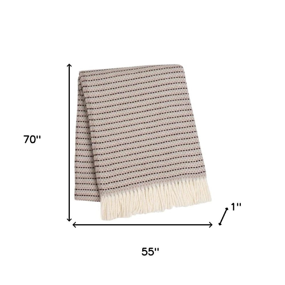 55" X 70" Dusty Rose Cotton Blend Woven Plush Throw Blanket with Fringe HomeRoots