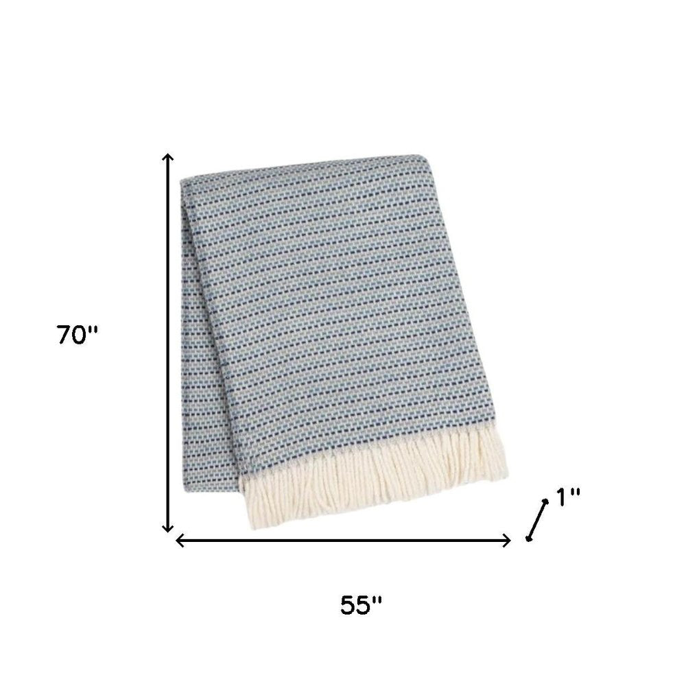 55" X 70" Denim Blue Cotton Blend Woven Plush Throw Blanket with Fringe HomeRoots